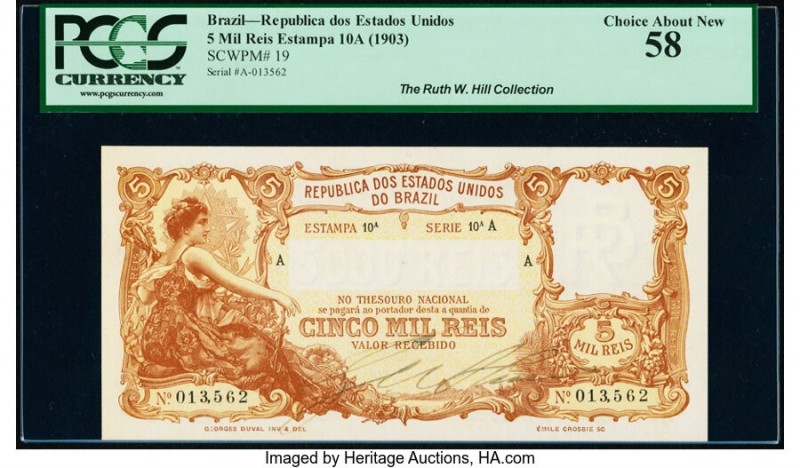 Brazil Thesouro Nacional 5 Mil Reis ND (1903) Pick 19 PCGS Choice About New 58. ...