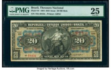 Brazil Thesouro Nacional 20 Mil Reis 1891-1931 Pick 44 PMG Very Fine 25. Trademark American Bank Note Company design elements grace both sides of this...