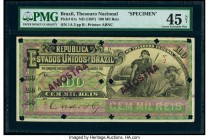 Brazil Thesouro Nacional 100 Mil Reis ND (1897) Pick 61s Specimen PMG Choice Extremely Fine 45 Net. Early republican issues from Brazil are scarce acr...