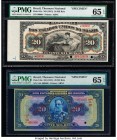 Brazil Thesouro Nacional 20 Mil Reis ND (1912); ND (1931) Pick 45s; 48s Specimen Pair PMG Gem Uncirculated 65 EPQ (2). Completely different design ele...