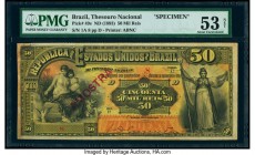 Brazil Thesouro Nacional 50 Mil Reis ND (1893) Pick 49s Specimen PMG About Uncirculated 53 Net. A Specimen was created from an issued banknote, as ind...