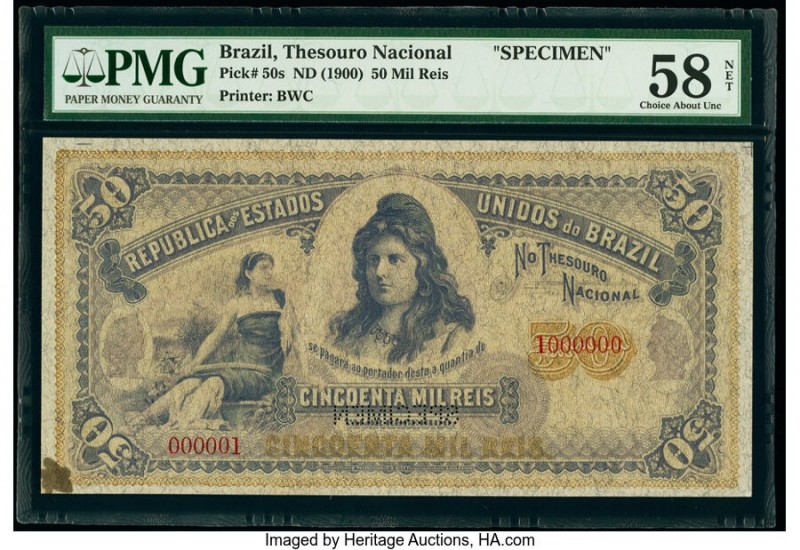 Brazil Thesouro Nacional 50 Mil Reis ND (1900) Pick 50s Specimen PMG Choice Abou...