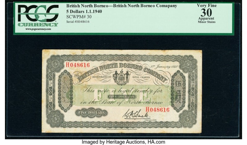 British North Borneo British North Borneo Company 5 Dollars 1.1.1940 Pick 30 PCG...