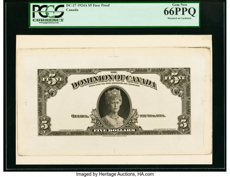 Canada Dominion of Canada $5 1924 DC-27FP Face Proof PCGS Gem New 66PPQ. A black...