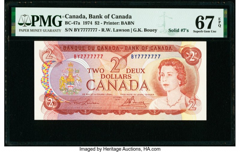 Canada Bank of Canada $2 1974 BC-47a Solid 7s Serial Number PMG Superb Gem Unc 6...