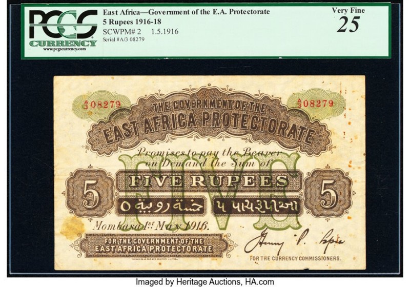 East Africa Government of the East Africa Protectorate 5 Rupees 1.5.1916 Pick 2 ...