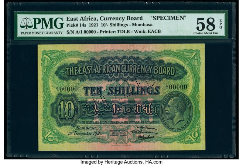 East Africa East African Currency Board 10 Shillings 15.12.1921 Pick 14s Specime...