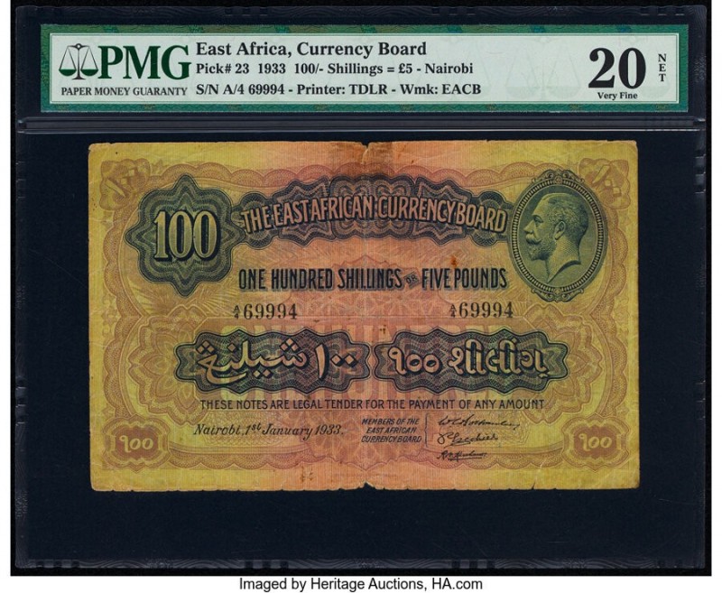 East Africa East African Currency Board 100 Shillings = 5 Pounds 1.1.1933 Pick 2...