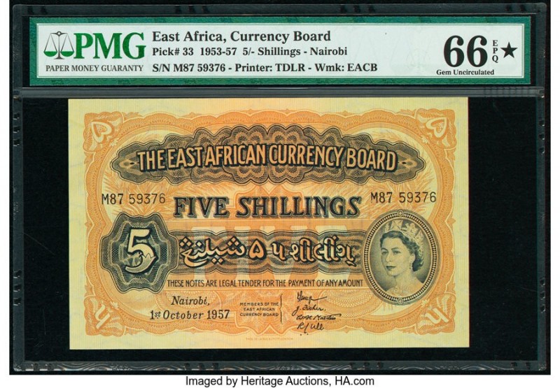 East Africa East African Currency Board 5 Shillings 1.10.1957 Pick 33 PMG Gem Un...