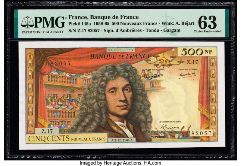 France Banque de France 500 Nouveaux Francs 3.12.1964 Pick 145a PMG Choice Uncir...