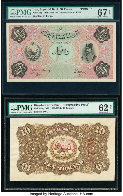 Iran Kingdom of Persia, Imperial Bank 10 Tomans ND (1890-1923) Pick 4fp; 4pp Fro...