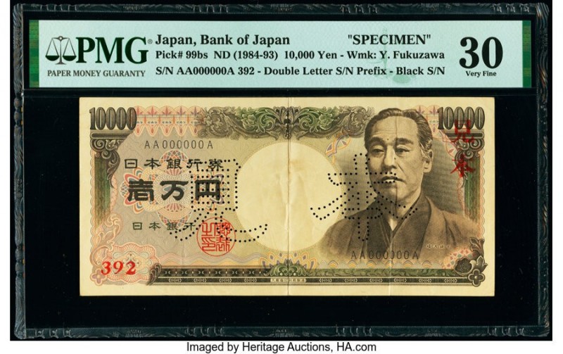 Japan Bank of Japan 10,000 Yen ND (1984-93) Pick 99bs Specimen PMG Very Fine 30....