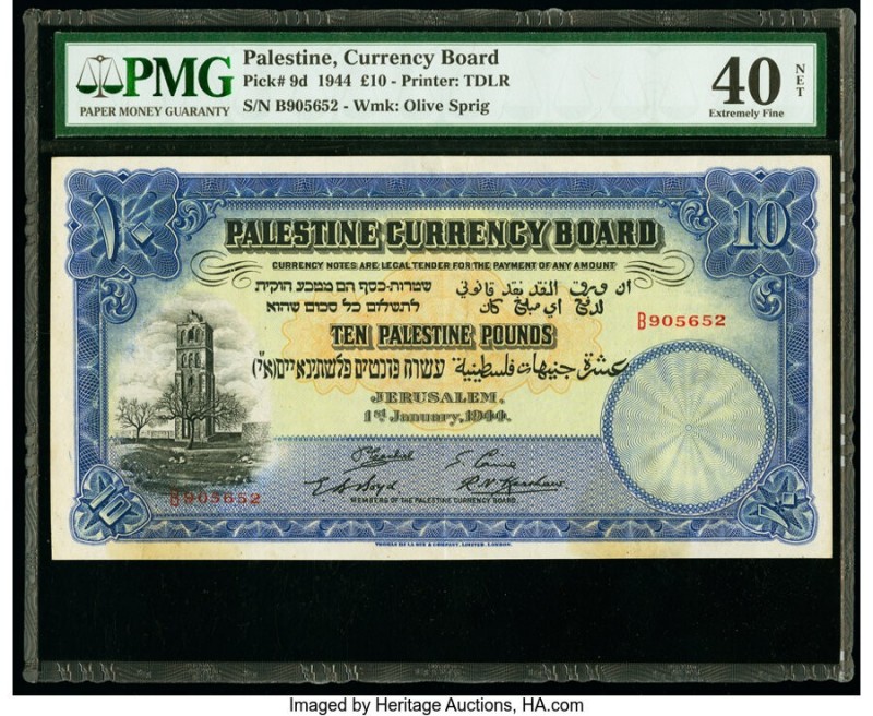 Palestine Palestine Currency Board 10 Pounds 1.1.1944 Pick 9d PMG Extremely Fine...