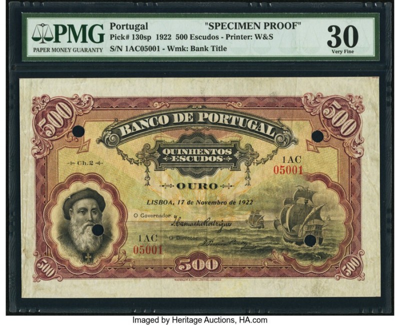 Portugal Banco de Portugal 500 Escudos 17.11.1922 Pick 130sp Specimen Proof PMG ...