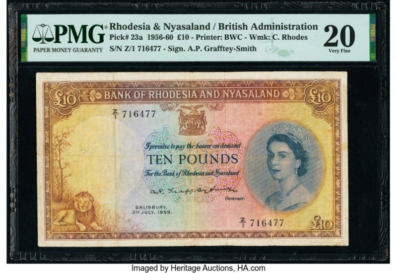 Rhodesia and Nyasaland Bank of Rhodesia and Nyasaland 10 Pounds 3.7.1959 Pick 23...