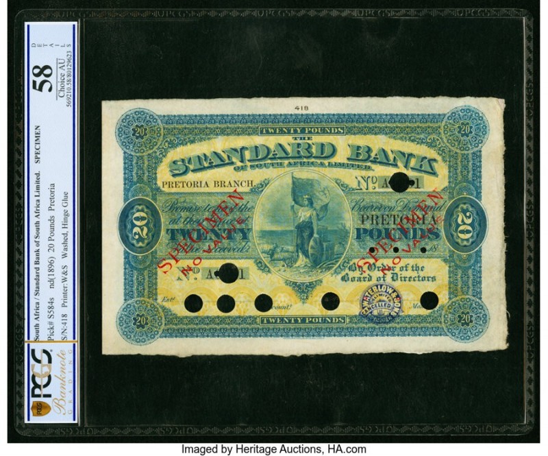 South Africa Standard Bank of South Africa Limited 20 Pounds ND (1896) Pick S584...