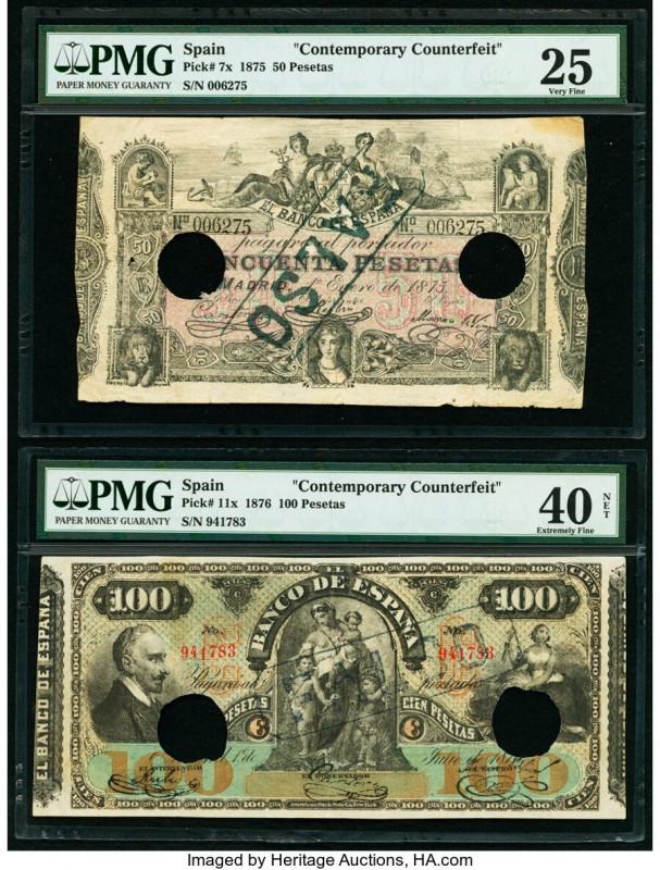 Spain Banco de Espana 50; 100 Pesetas 1.1.1875; 1.7.1876 Pick 7x; 11x Two Contem...