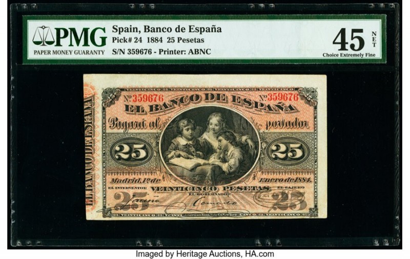 Spain Banco de Espana 25 Pesetas 1.1.1884 Pick 24 PMG Choice Extremely Fine 45 N...