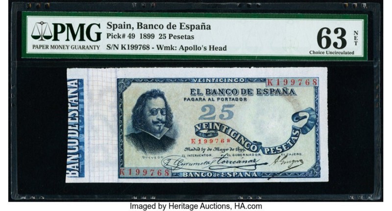 Spain Banco de Espana 25 Pesetas 17.5.1899 Pick 49 PMG Choice Uncirculated 63 Ne...