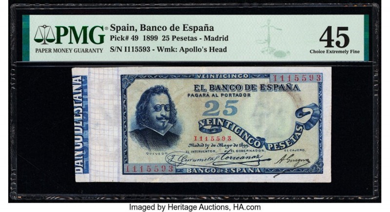 Spain Banco de Espana 25 Pesetas 17.5.1899 Pick 49 PMG Choice Extremely Fine 45....