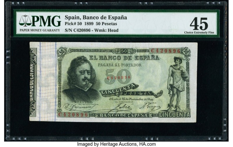 Spain Banco de Espana 50 Pesetas 25.11.1899 Pick 50 PMG Choice Extremely Fine 45...