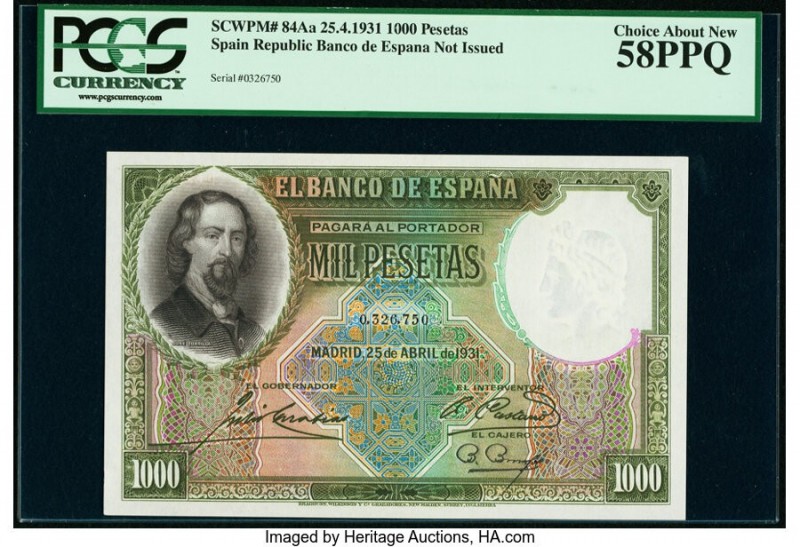 Spain Banco de Espana 1000 Pesetas 25.4.1931 Pick 84Aa PCGS Choice About New 58P...