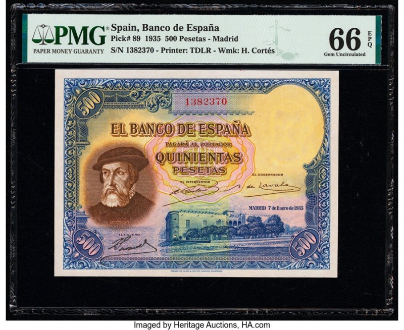 Spain Banco de Espana 500 Pesetas 7.1.1935 Pick 89 PMG Gem Uncirculated 66 EPQ. ...