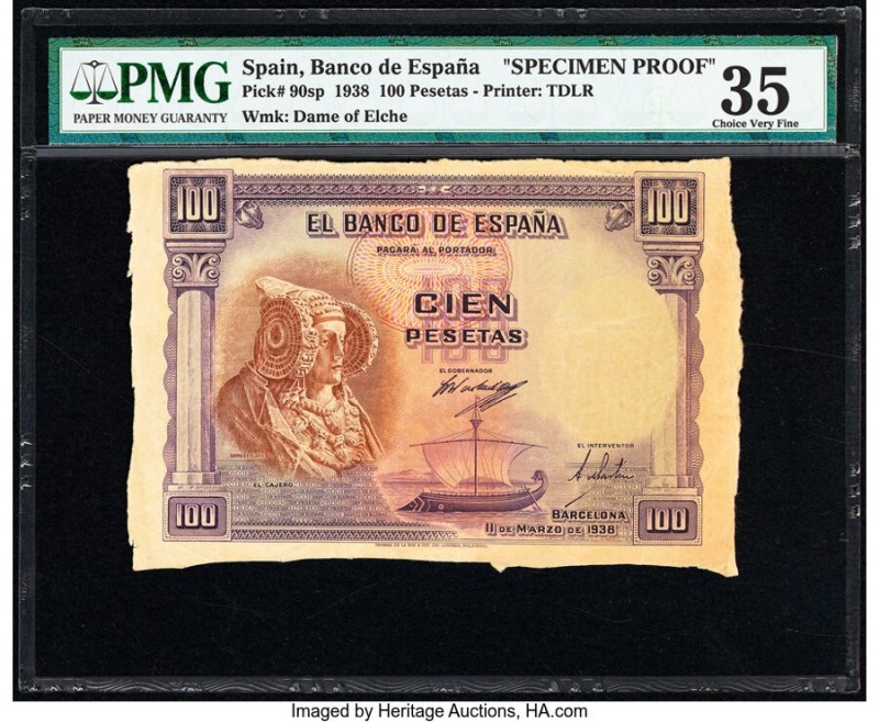 Spain Banco de Espana 100 Pesetas 11.3.1938 Pick 90sp Specimen Proof PMG Choice ...