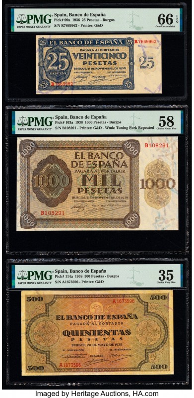 Spain Banco de Espana Group of 8 Graded Examples. The following notes are includ...