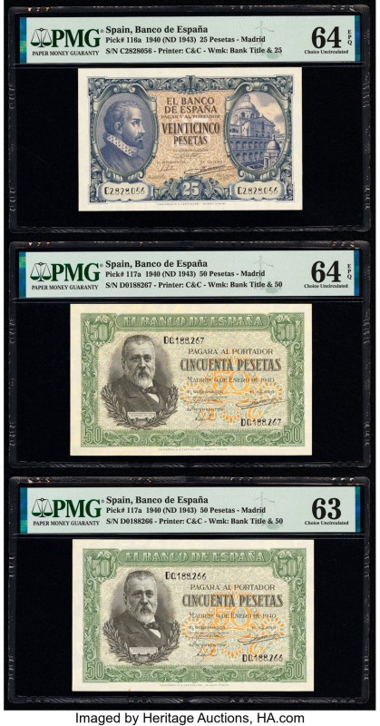 Spain Banco de Espana Group of 5 Graded Examples. The following notes are includ...