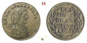 1796 - Bonaparte eroe 1^ Campagna d'Italia (var. di conio a D. e R.) Henn. 764 BIS Opus manca mm 24 Æ BB