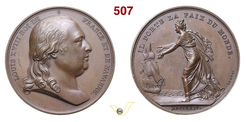 1814 - Sbarco di Luigi XVIII a C alais Br. 1406 Opus Andrieu / Brenet mm 41 Æ qF...