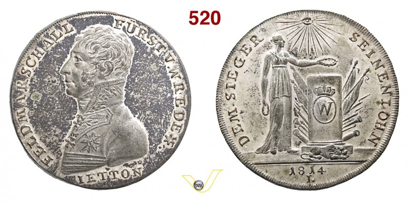 1814 - Il M.llo Wrede di Baviera Br. 1511 Opus Lauer mm 32,5 Æ argentato FDC