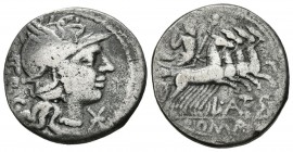 GENS ANTESTIA. Denario. (Ar. 2,64g/19mm). 136 a.C. Roma. (FFC 151; Crawford 238/1). Anv: Cabeza de Roma a derecha, delante estrella, detrás leyenda: G...