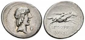 GENS CALPURNIA. Denario. (Ar. 3,87g/21mm). 90-89 a.C. Roma. (FFC 244). Anv: Cabeza laureada de Apolo a derecha, delante símbolo. Rev: Jinete con palma...