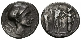 GENS CORNELIA. Denario. (Ar. 3,86g/18mm). 112-111 a.C. Sur de Italia. (FFC 608; Crawford 291/1). Anv: Cabeza de Escipión el Africano a derecha, encima...