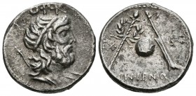 GENS CORNELIA. Denario. (Ar. 3,86g/18mm). 76-75 a.C. Hispania. (FFC 627; Crawford 393/1a). Anv: Busto diademado del Genio del pueblo romano a derecha ...