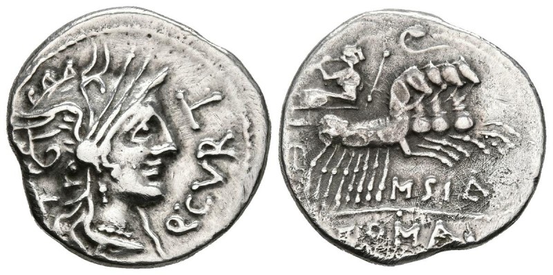 GENS CURTIA. Denario. (Ar. 3,28g/20mm). 116-115 a.C. Norte de Italia. (FFC 669; ...