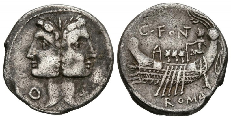GENS FONTEIA. Denario. (Ar. 3,91g/19mm). 114-113 a.C. Sur de Italia. (FFC 713; C...