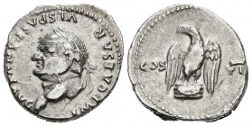 VESPASIANO. Denario. (Ar. 3,47g/19mm). 76 d.C. Roma. (RIC 848). Anv: Busto laureado de Vespasiano a izquierda, alrededor leyenda: IMP CAESAR VESPASIAN...