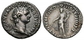 DOMICIANO. Denario. (Ar. 3,46g/19mm). 82 d.C. Roma. (RIC 141). Anv: Busto laureado de Domiciano a derecha, alrededor leyenda: IMP CAES DOMITIANVS AVG ...