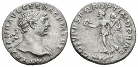 TRAJANO. Denario. (Ar. 2,92g/18mm). 108-109 d.C. Roma. (RIC 129). Anv: Busto laureado de Trajano a derecha con ligero drapeado en el hombro izquierdo,...