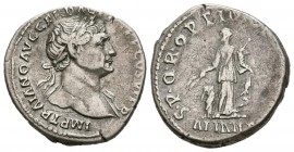 TRAJANO. Denario. (Ar. 3,54g/19mm). 112-113 d.C. Roma. (RIC 243). Anv: Busto laureado de Trajano a derecha, alrededor leyenda: IMP TRAIANO AVG GER DAC...