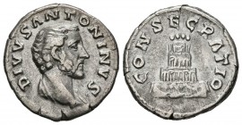 DIVO ANTONINO PIO. Denario. (Ar. 3,21g/17mm). 161 d.C. Roma. (RIC 438). Anv: Busto de Antonino Pío a derecha, alrededor leyenda: DIVVS ANTONINVS. Rev:...