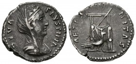 FAUSTINA I. Denario. (Ar. 3,17g/19mm). 141 d.C. Roma. (RIC 353). Anv: Busto diademado y drapeado de Faustina I a derecha, alrededor leyenda: DIVA FAVS...