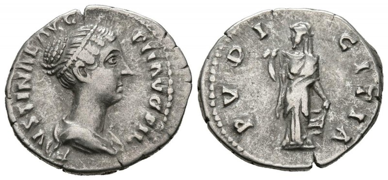 FAUSTINA II. Denario. (Ar. 3,25g/19mm). 147-150 d.C. Roma. (RIC 507). Anv: Busto...