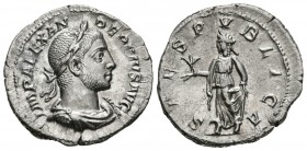 ALEJANDRO SEVERO. Denario. (Ar. 3,10g/20mm). 232 d.C. Roma. (RIC 254). Anv: Busto laureado y drapeado de Alejandro Severo a derecha, alrededor leyenda...