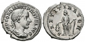 GORDIANO III. Denario. (Ar. 2,88g/20mm). 240-243 d.C. Roma. (RIC 113). Anv: Busto laureado y drapeado de Gordiano III a derecha, alrededor leyenda: IM...