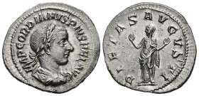 GORDIANO III. Denario. (Ar. 2,82g/21mm). 240 d.C. Roma. (RIC 129). Anv: Busto laureado y drapeado de Gordiano III a derecha, alrededor leyenda: IMP GO...