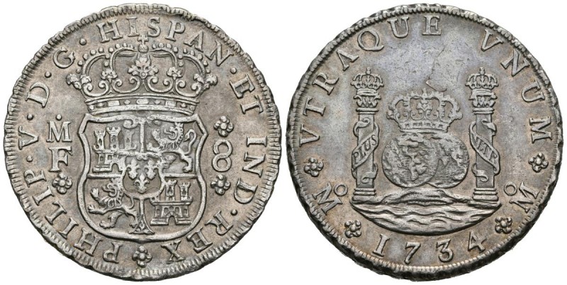 FELIPE V (1700-1746). 8 Reales. (Ar. 26,95g/39mm). 1734. México. MF. (Cal-2019-1...